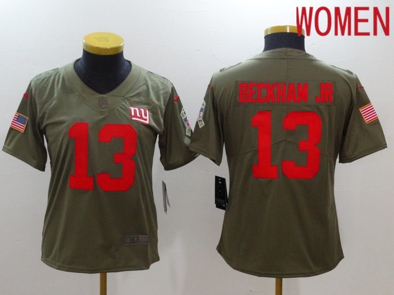 Women New York Giants 13 Beckham jr Red Nike Olive Salute To Service Limited NFL Jersey